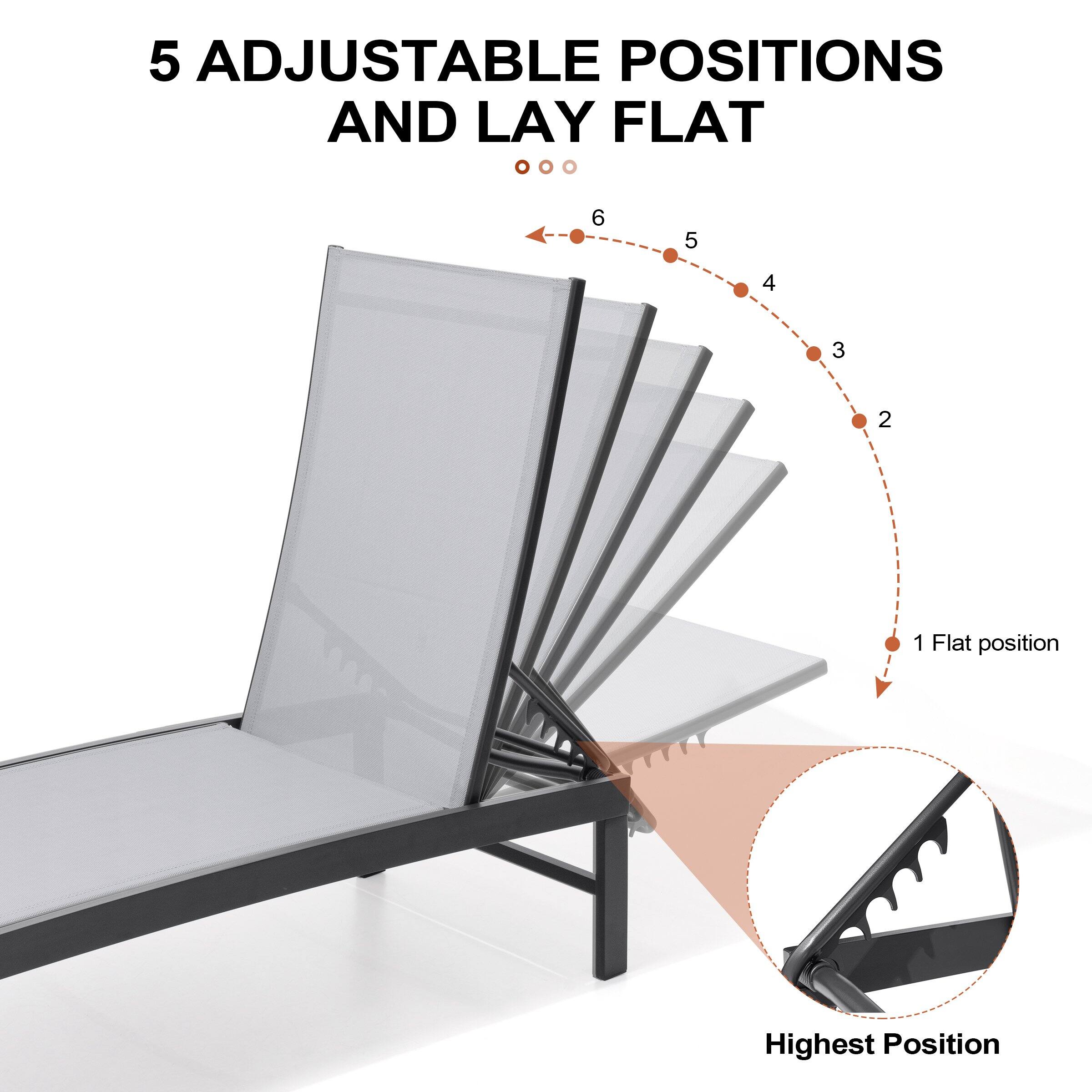 5 Adjustable Positions and Lay Flat

1 Flat position

Highest Position