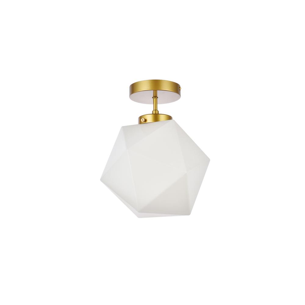 Alt View 1. Living District - Lawrence 1 light brass and white glass flush mount - Brass And White.