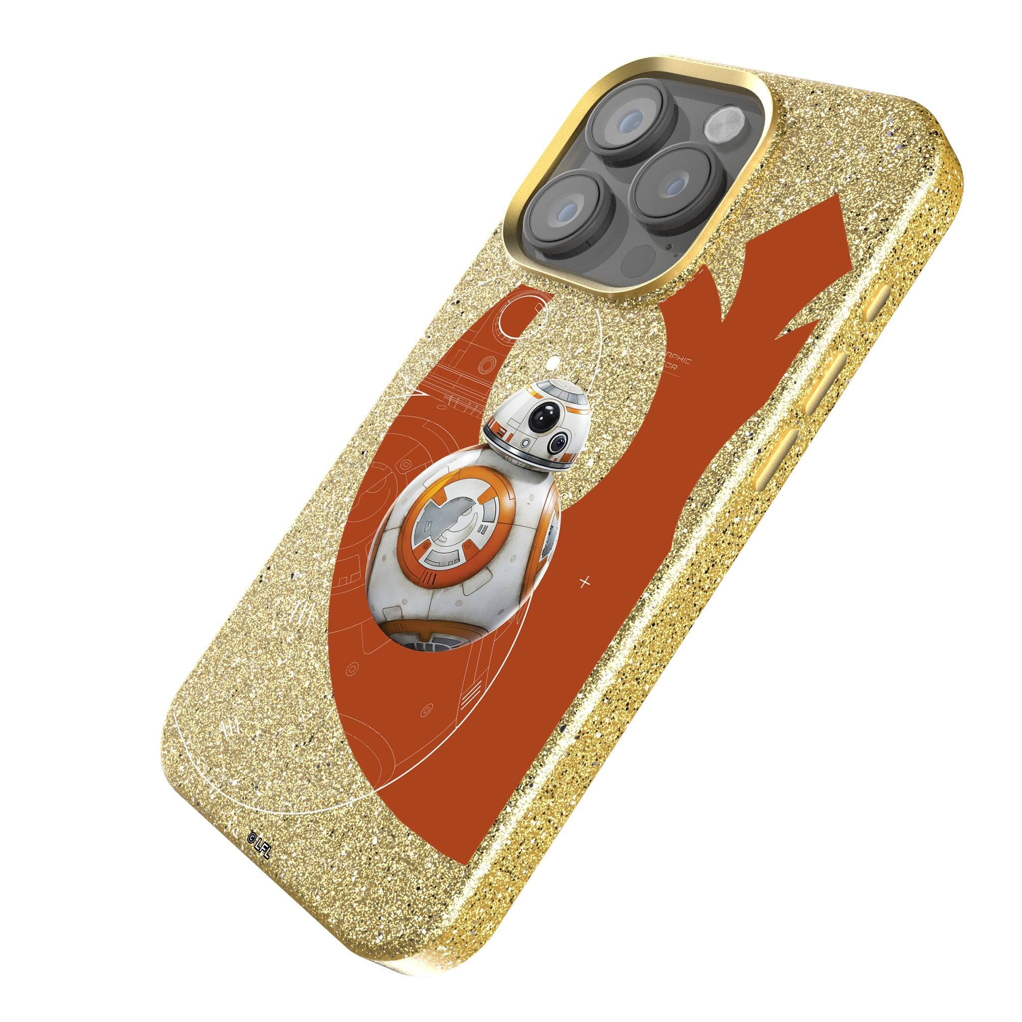 Angle. Keyscaper - Star Wars: The Force Awakens FactionTech Gold Bling Phone Case - Apple iPhone 15 - BB-8.