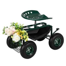 Resenkos - Iron Short Handle Garden Seat Car, Compact Size, Portable Design, Outdoor Seating Furniture For Patio - Green