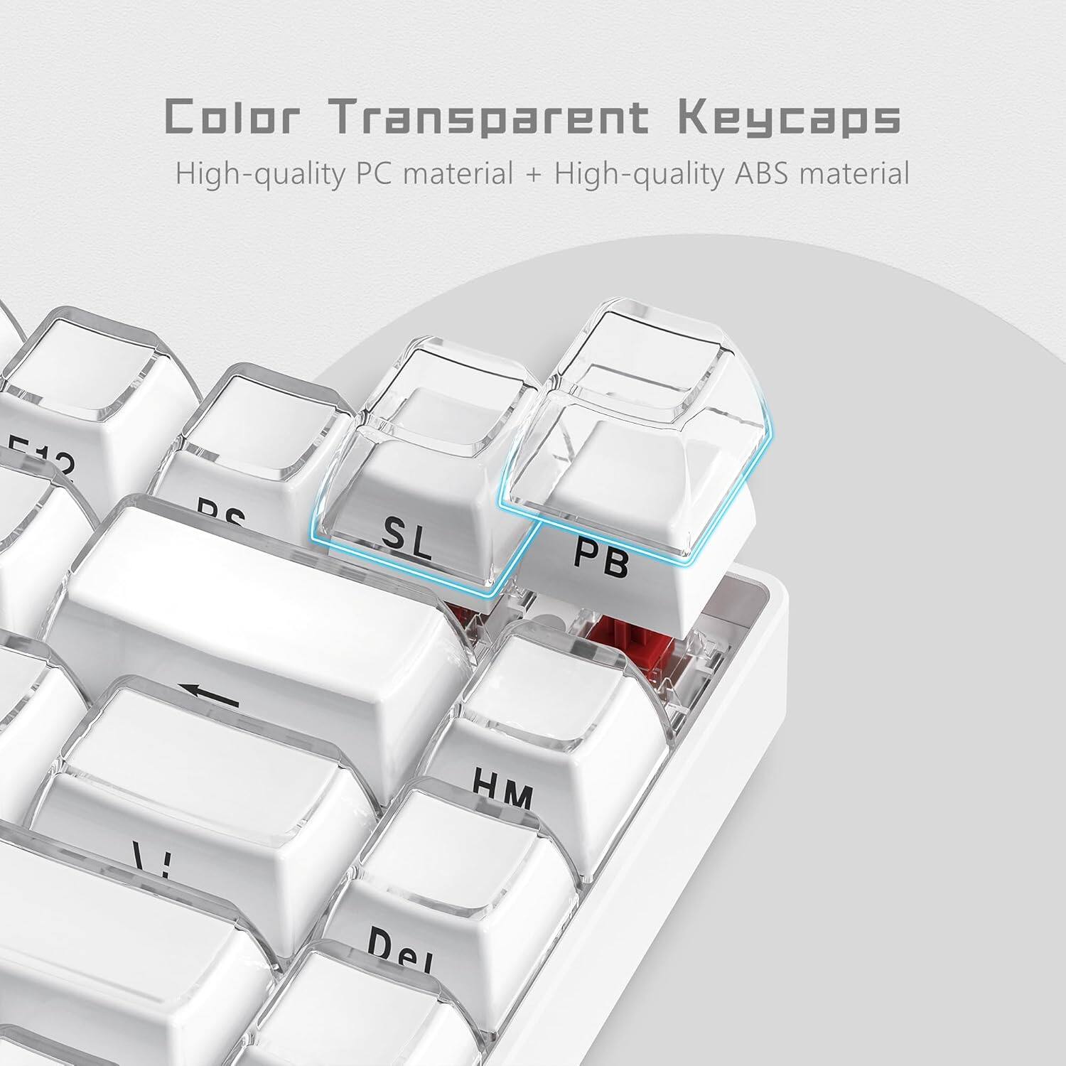Color Transparent Keycaps  
High-quality PC material + High-quality ABS material