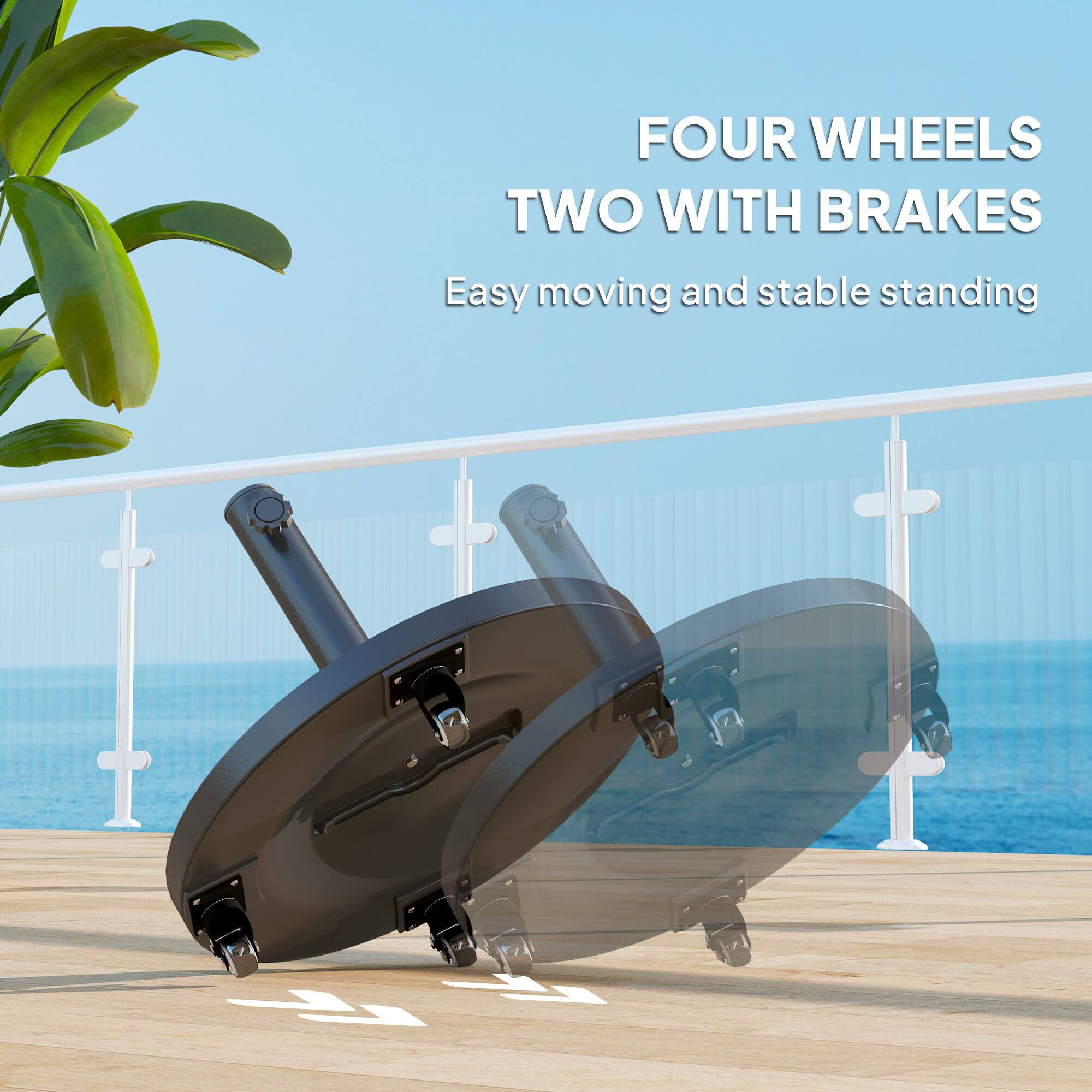 FOUR WHEELS TWO WITH BRAKES
Easy moving and stable standing