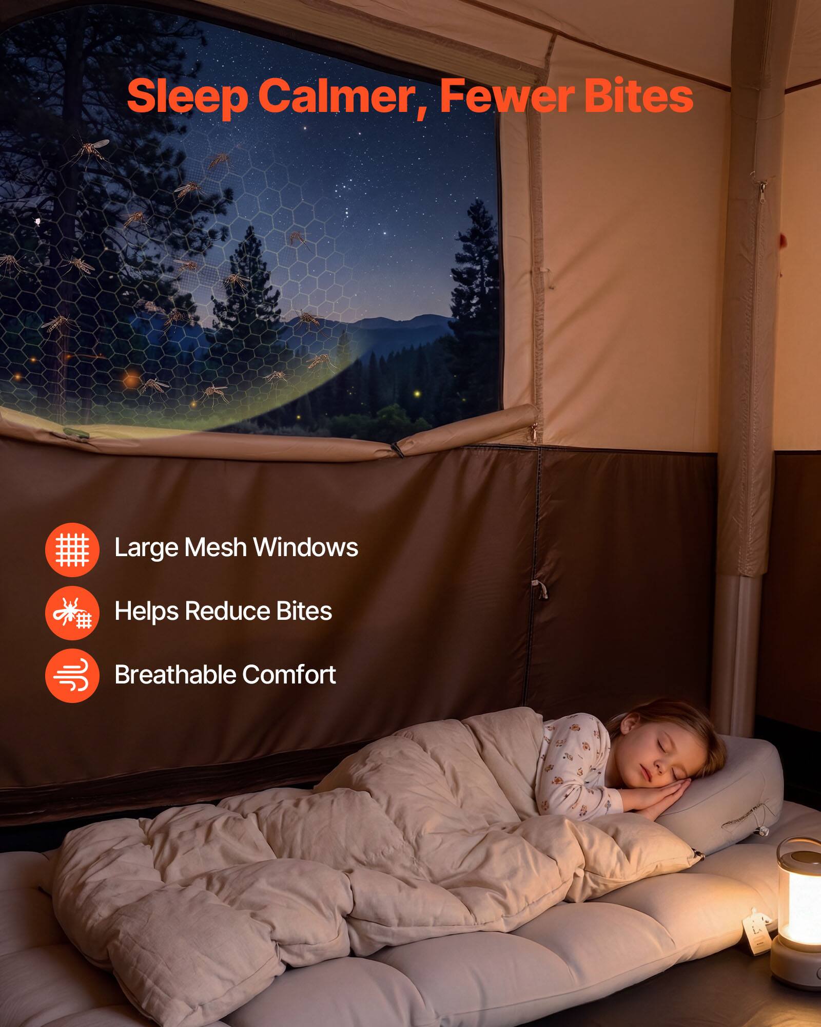 Sleep Calmer, Fewer Bites

- Large Mesh Windows
- Helps Reduce Bites
- Breathable Comfort