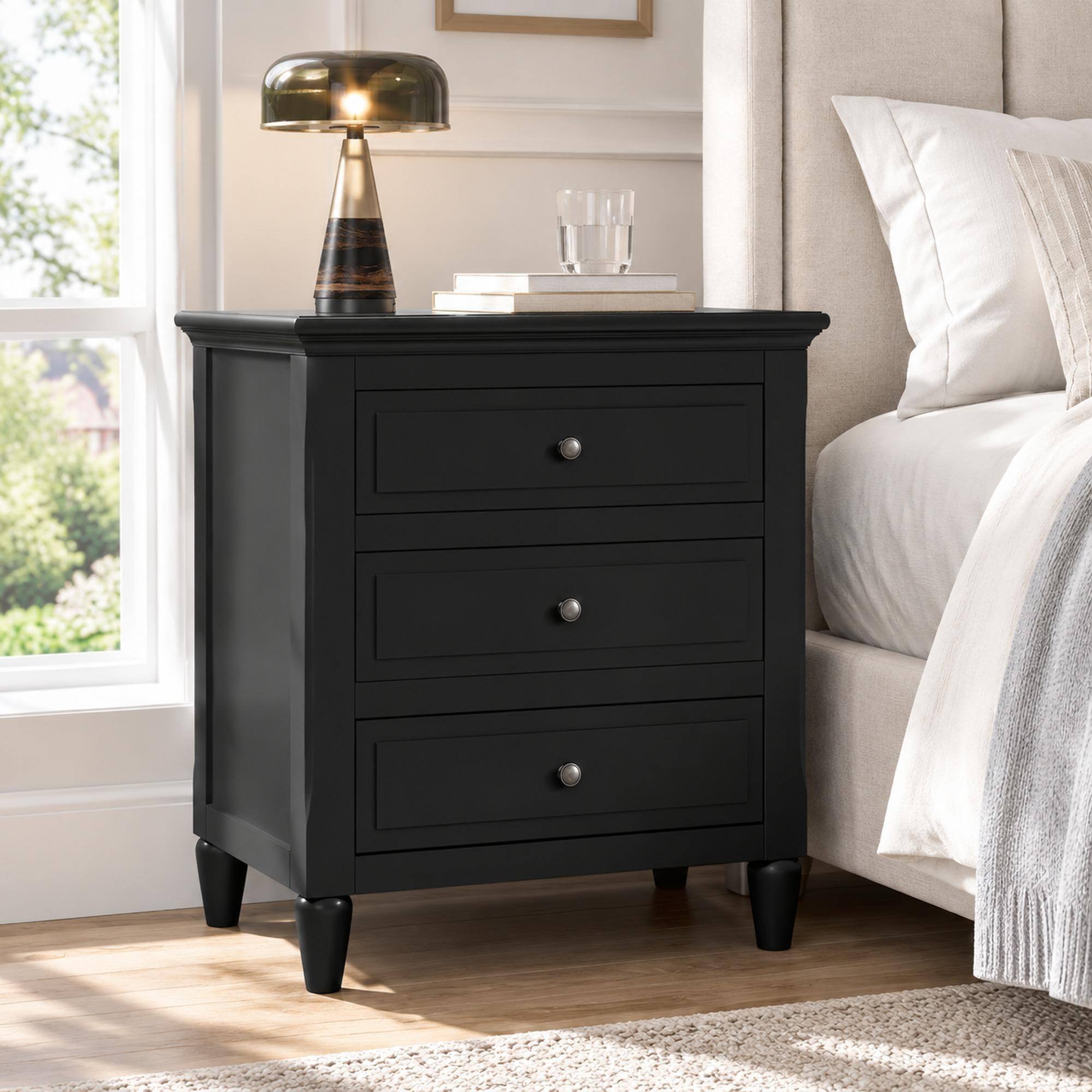 RYHNUYNE 28 in Painted Nightstand, 3 Drawer Bedside Cabinet, Rubber ...