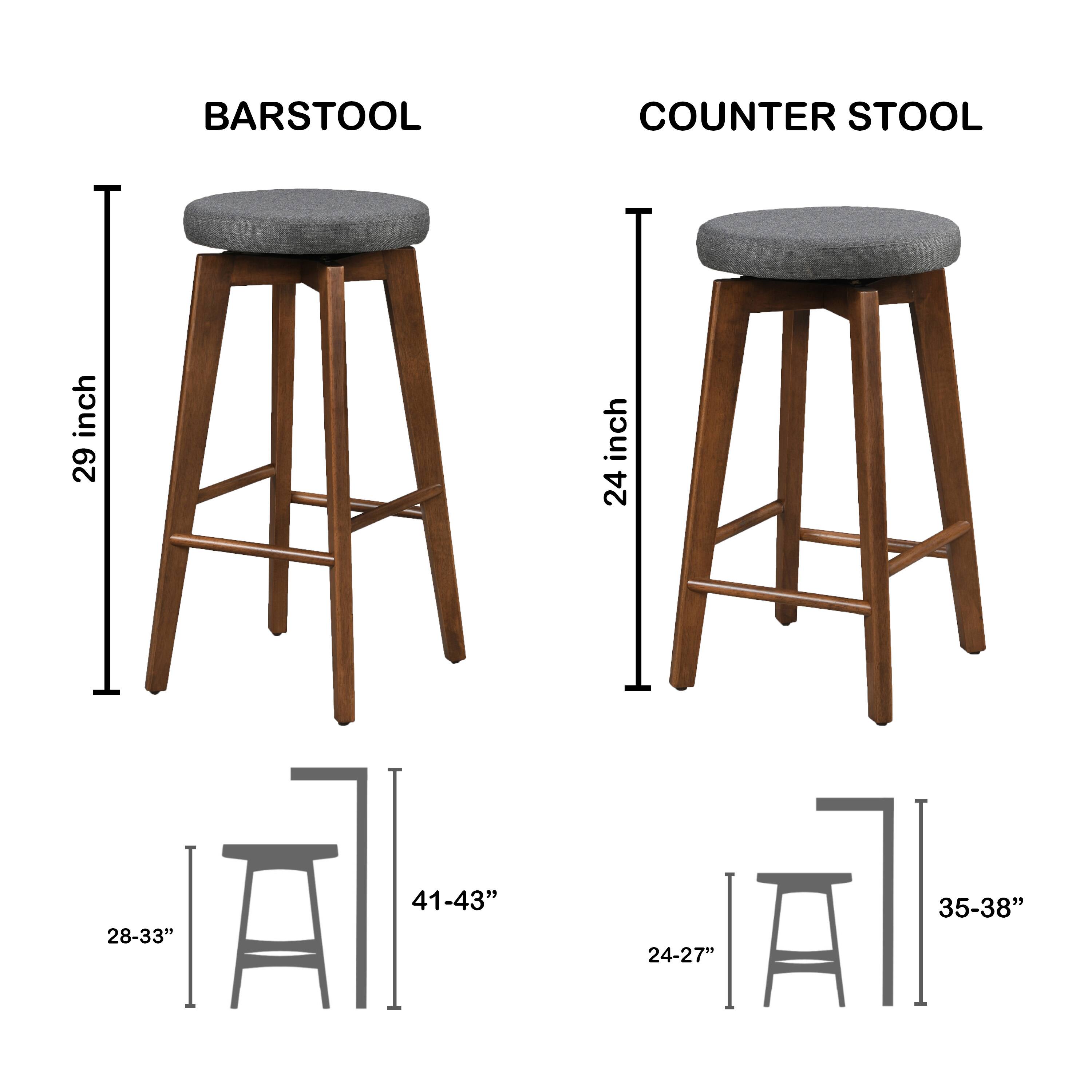 The corrected text is:

- BARSTOOL: 29 inches
- COUNTER STOOL: 24 inches
- Seat Height: 28-33 inches
- Overall Height: 41-43 inches
- Seat Diameter: 24-27 inches
- Back Height: 35-38 inches
