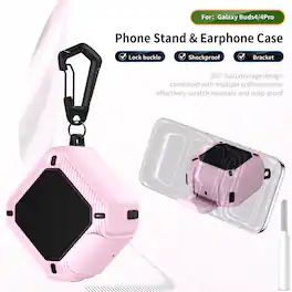 Dteck - for Samsung Galaxy Buds 4 / Galaxy Buds 4 Pro Case with Lock Clip and Phone Stand, Comes with Hook and Cleaning Pen - Pink