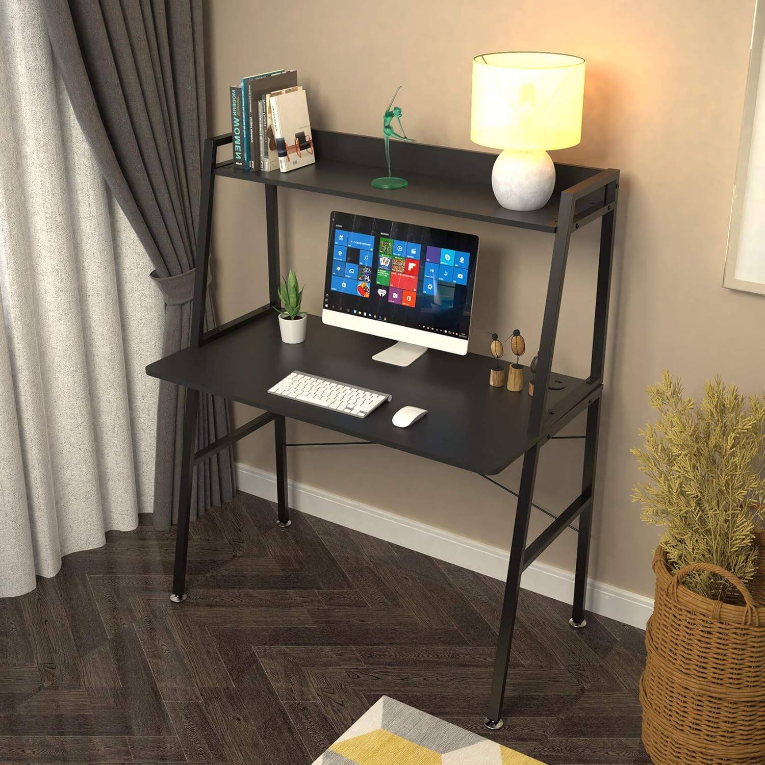 Left. Eureka Ergonomic - 48" Ladder Computer Desk with 2-Tier Storage Shelves & Bookshelf - Black.