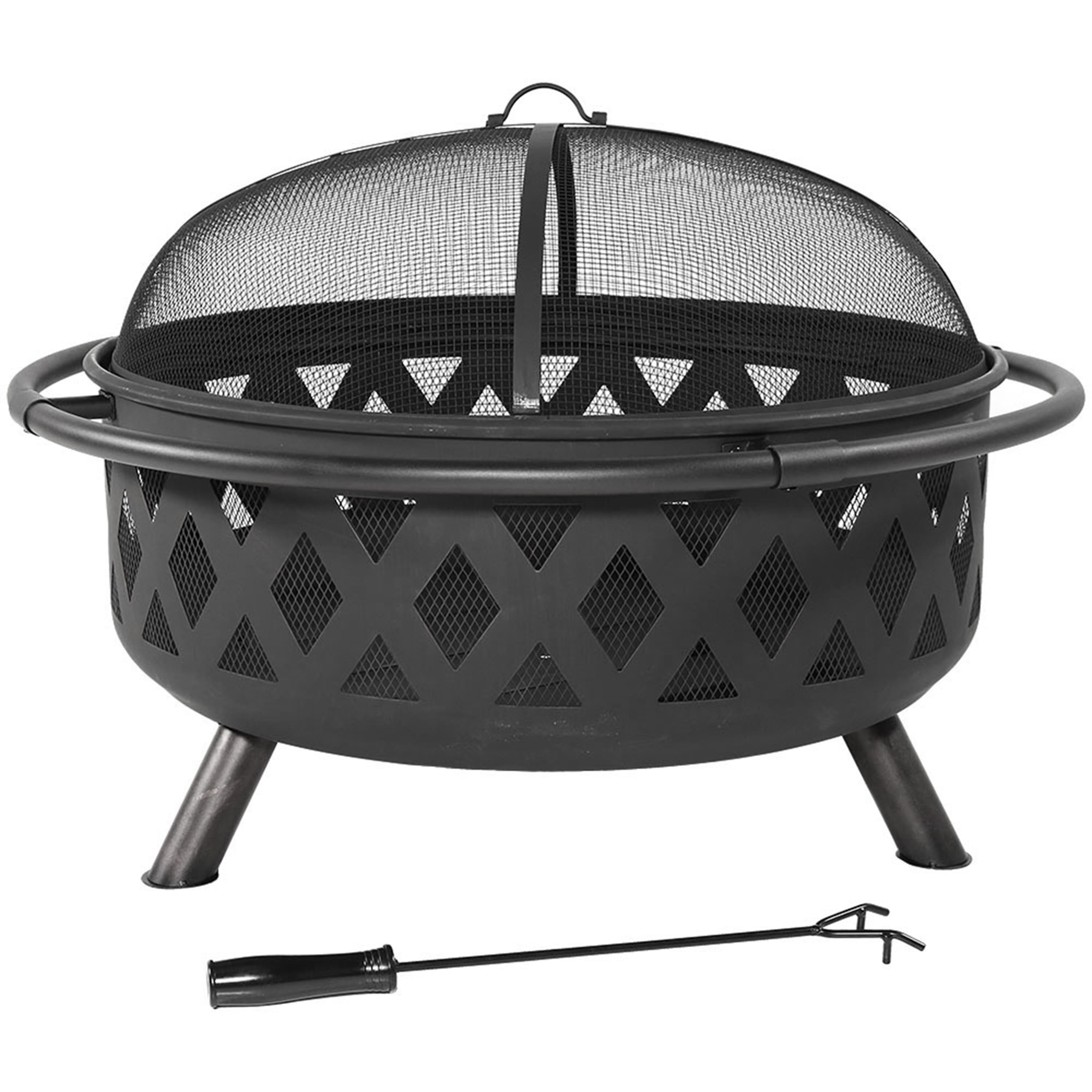 Sunnydaze - 36 in Crossweave Steel Fire Pit with Screen, Poker, and Cover - Black