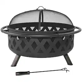 Sunnydaze - 36 in Crossweave Steel Fire Pit with Screen, Poker, and Cover - Black
