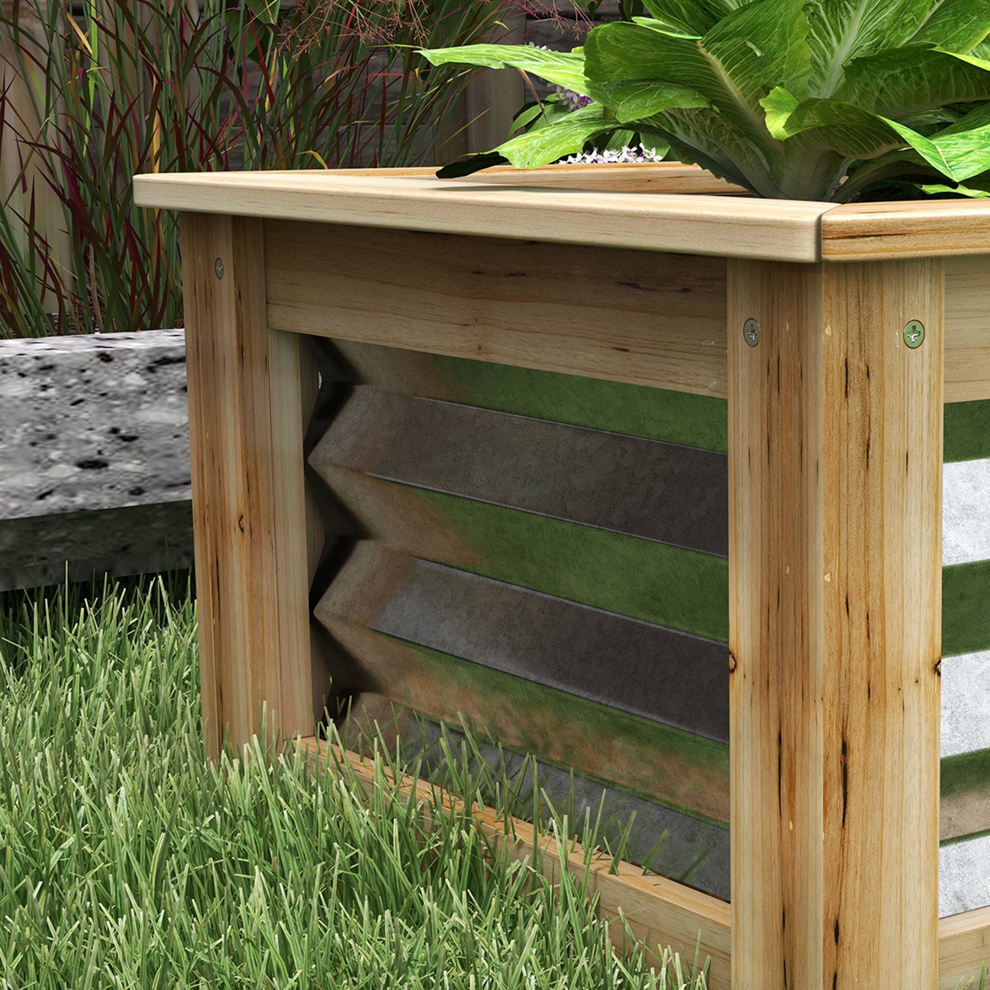 Alt View 4. Outsunny - Outsunny Raised Garden Bed Set of 2, Stock Tanks for Growing Flowers, Galvanized Metal Reinforced - Natural and Silver.