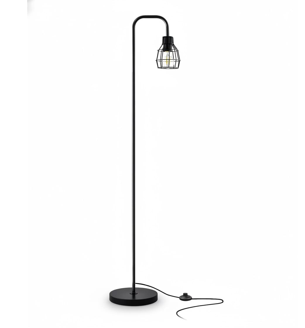 FINEAK - 63.75" Industrial Floor Lamp - Modern Standing Lamp with 4W LED Bulb & Footswitch | E26 Base - Black