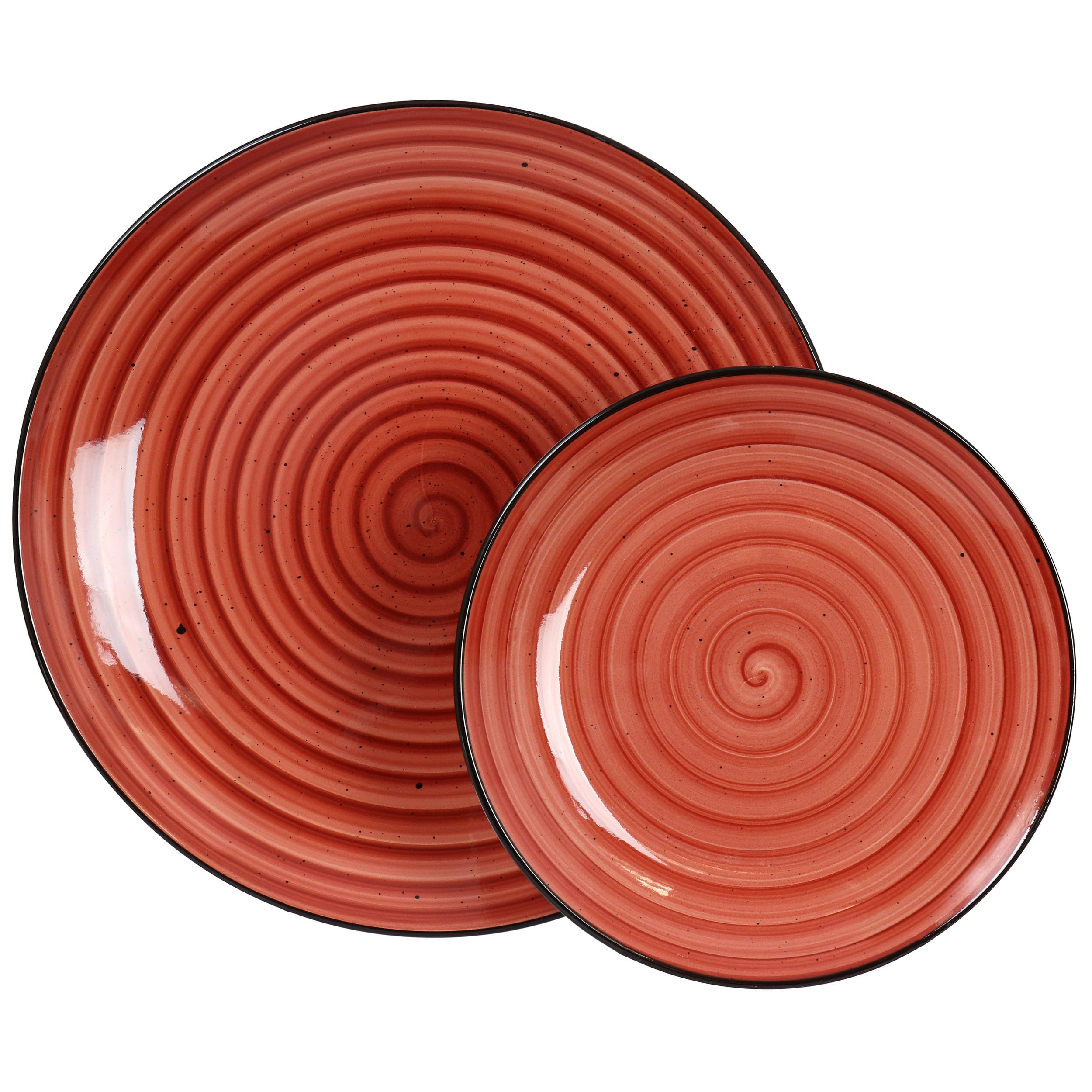Left. Dazzed Corner - 24 Piece Round Stoneware Dinnerware Set - Red.