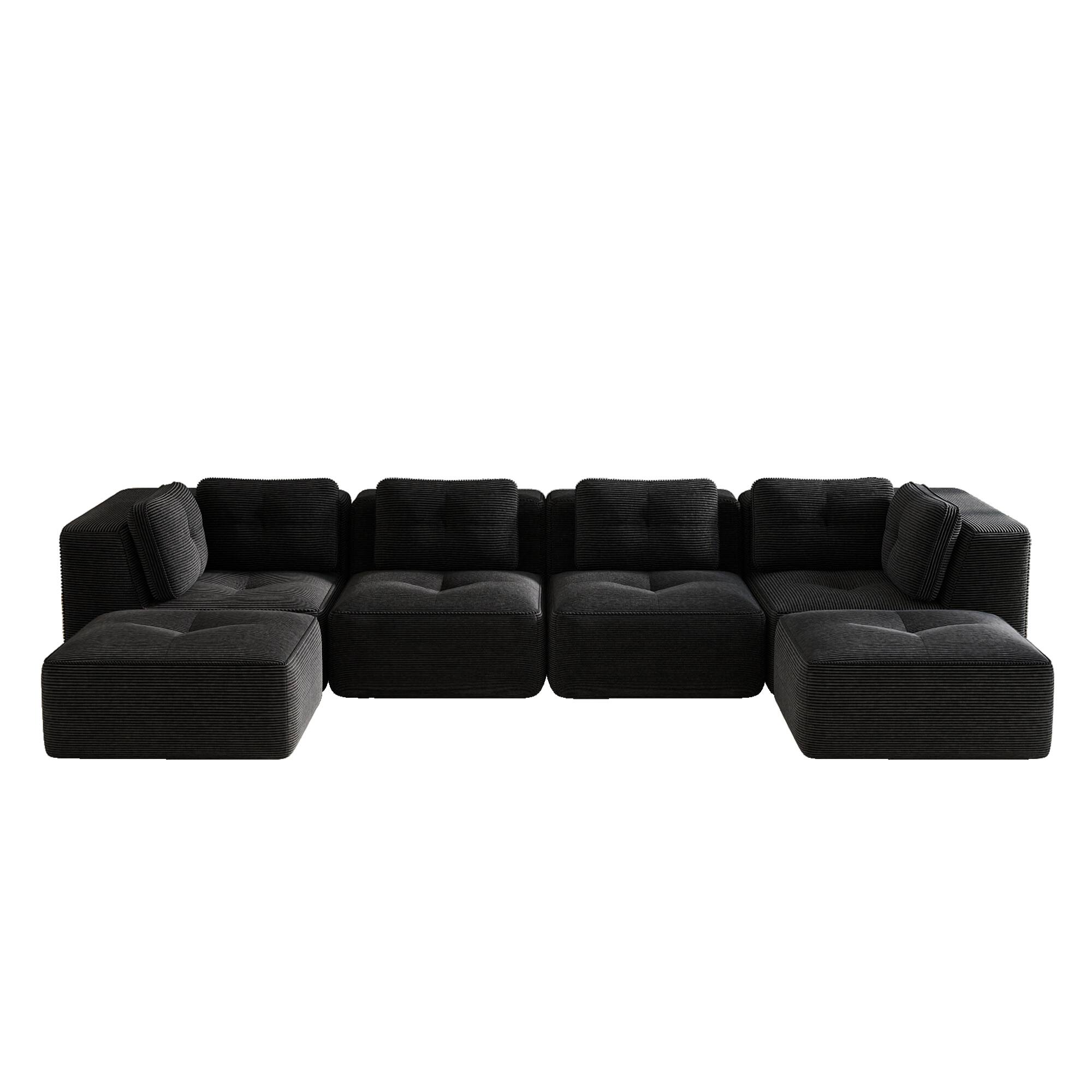 Alt View 2. LOVMOR - 4 Seater Corduroy Sectional Couch U Shaped Modular Deep Seat Storage Ottoman No Assembly Tufted For Soft TV XL - Black.
