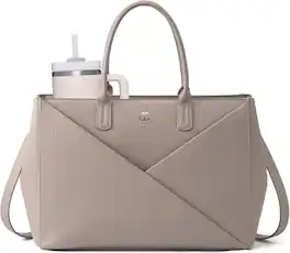 Vulpecula Spade - Laptop Tote Bag for Women with Large Cup Holder, PU Leather Work Bag Teacher Tote Bag, Waterproof Computer Bags - Taupe