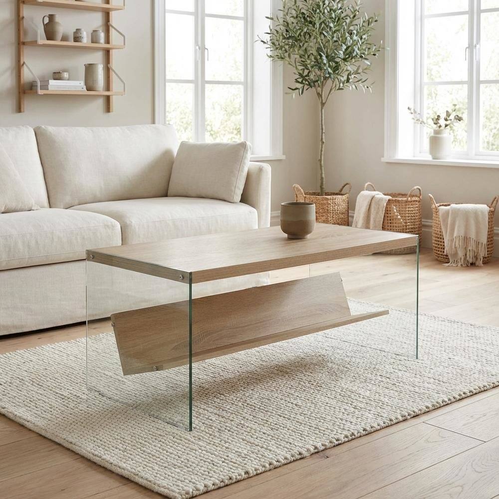 Back. FurniFact - Glass Coffee Table with Shelf Contemporary Design and Sturdy Frame SKU - Weathered White/Glass.