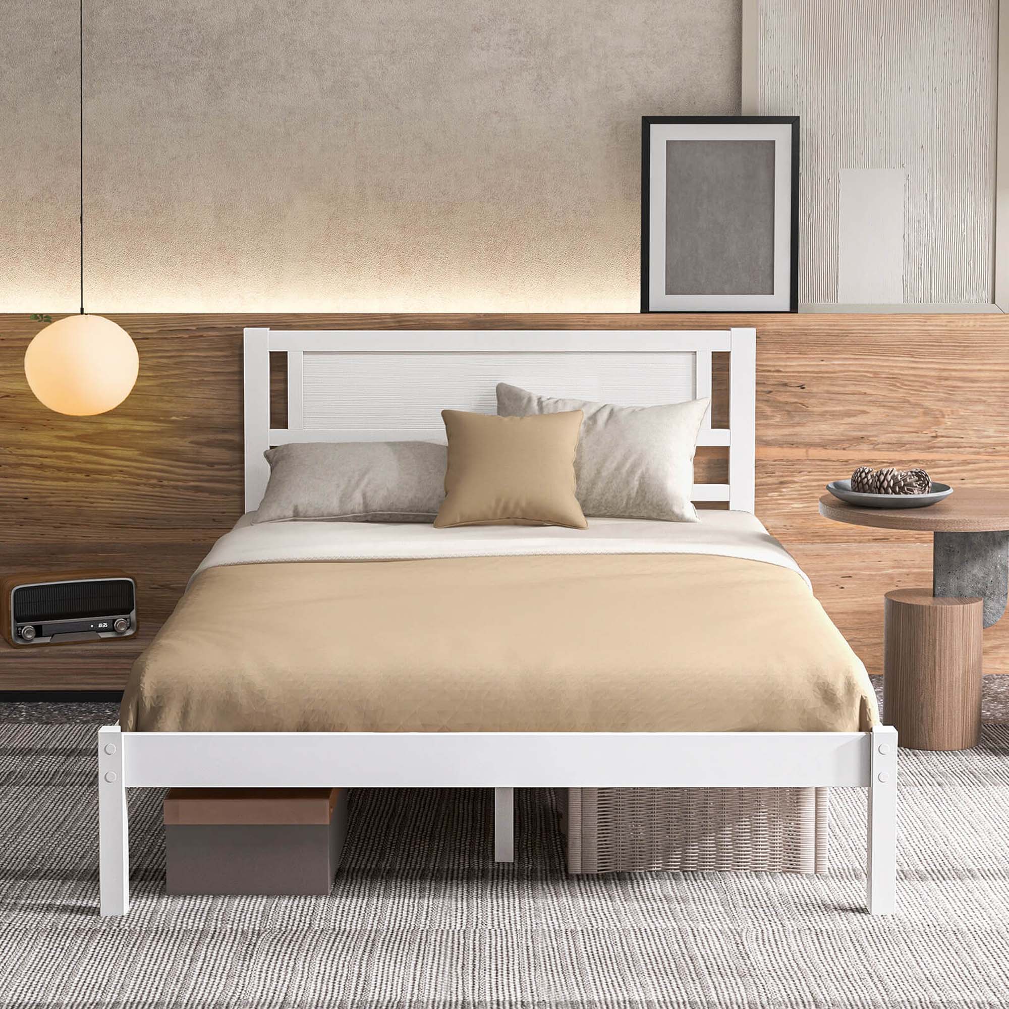 Alt View 1. Costway - Full Wooden Platform Bed - White.