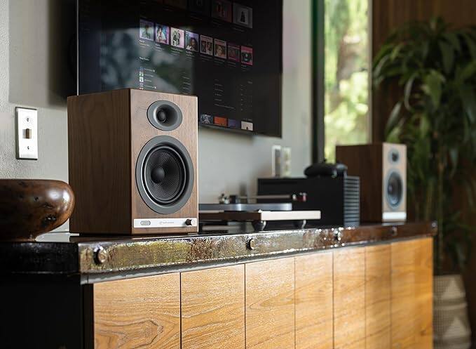 Alt View 2. Audioengine - HD5 150W Bluetooth Home Theater Speakers with aptX-HD - Real Wood Walnut Veneer.