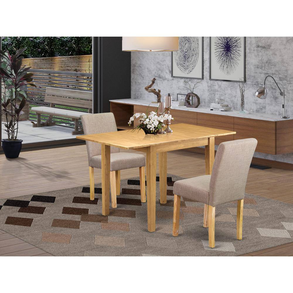 Alt View 4. East West Furniture - 1NDAB3-OAK-04 Dining Table Set 3 Pc - Two Dining Room Chairs and a Modern Dining Table - Oak Finish Wood - Light Fawn - Oak.
