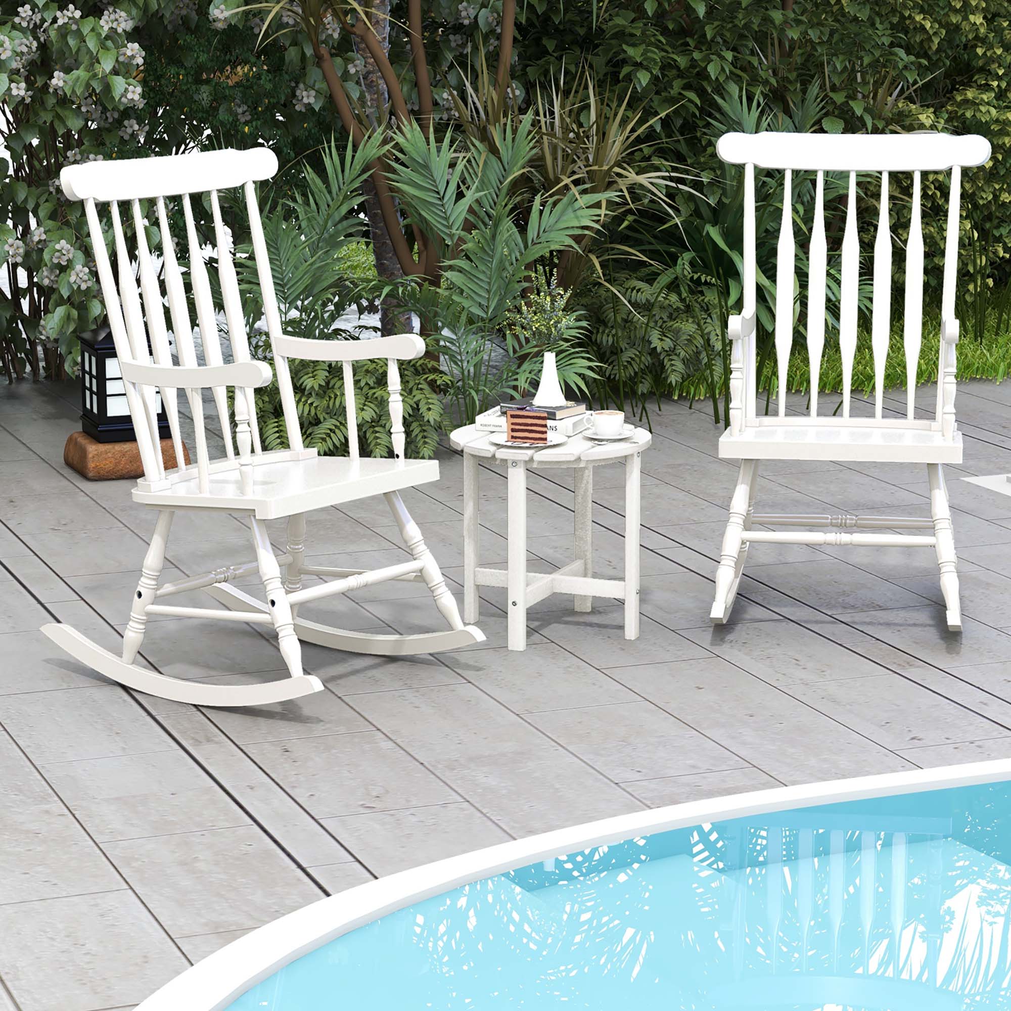 Alt View 6. Gymax - Gymax Wooden Rocking Chair Single Rocker Indoor Garden Patio Yard White - White.