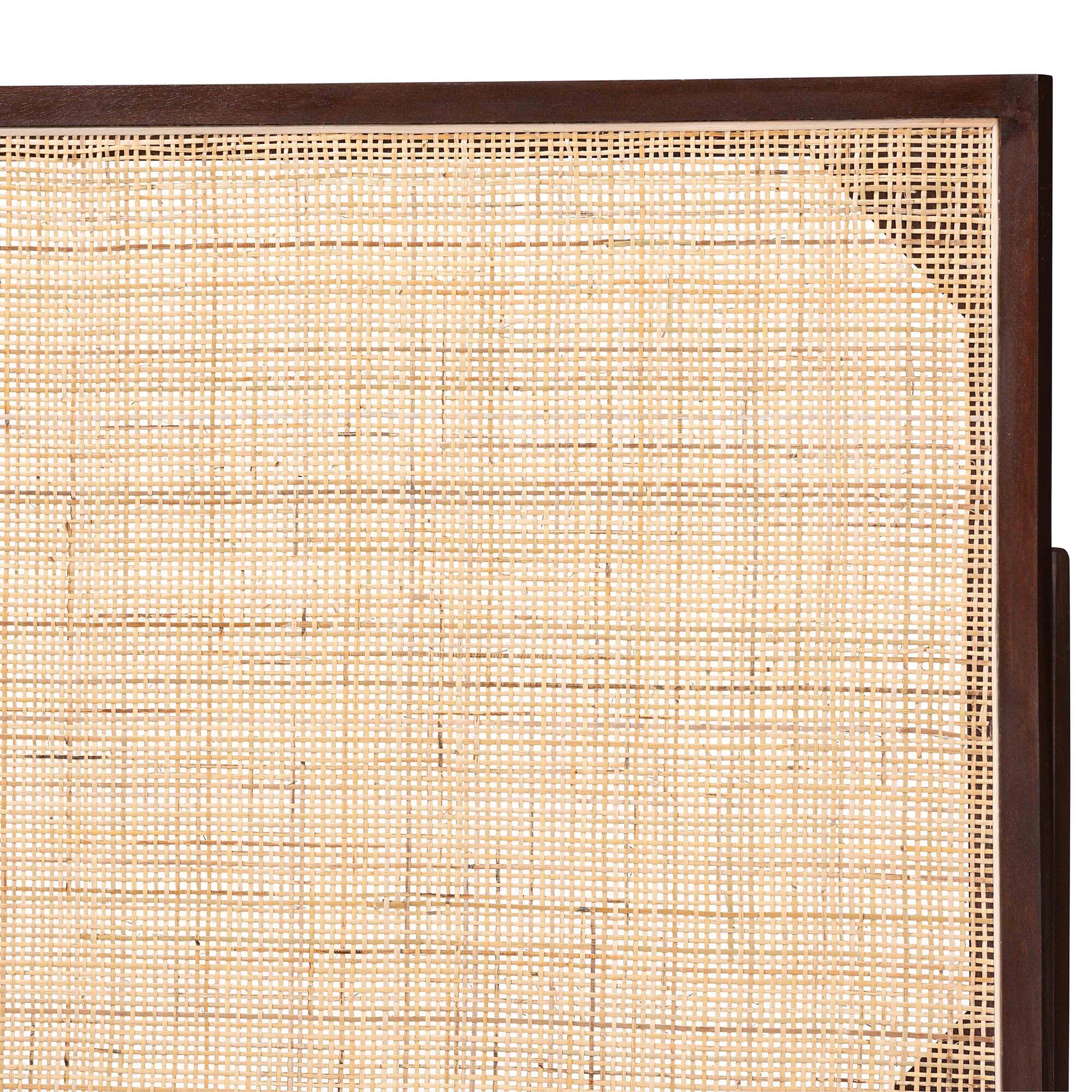 Left. bali & pari - Aurelia Modern Bohemian Dark Brown Finished Bayur Wood and Natural Rattan Queen Size Headboard - Dark Brown/Natural Brown.