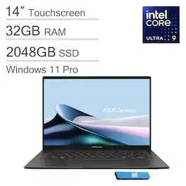 ASUS - Zenbook 14 14" FHD+ OLED Touchscreen AI PC Laptop - Intel Core Ultra 9 285H - 32GB RAM - 2TB SSD - Windows 11 Pro - Jasper Gray