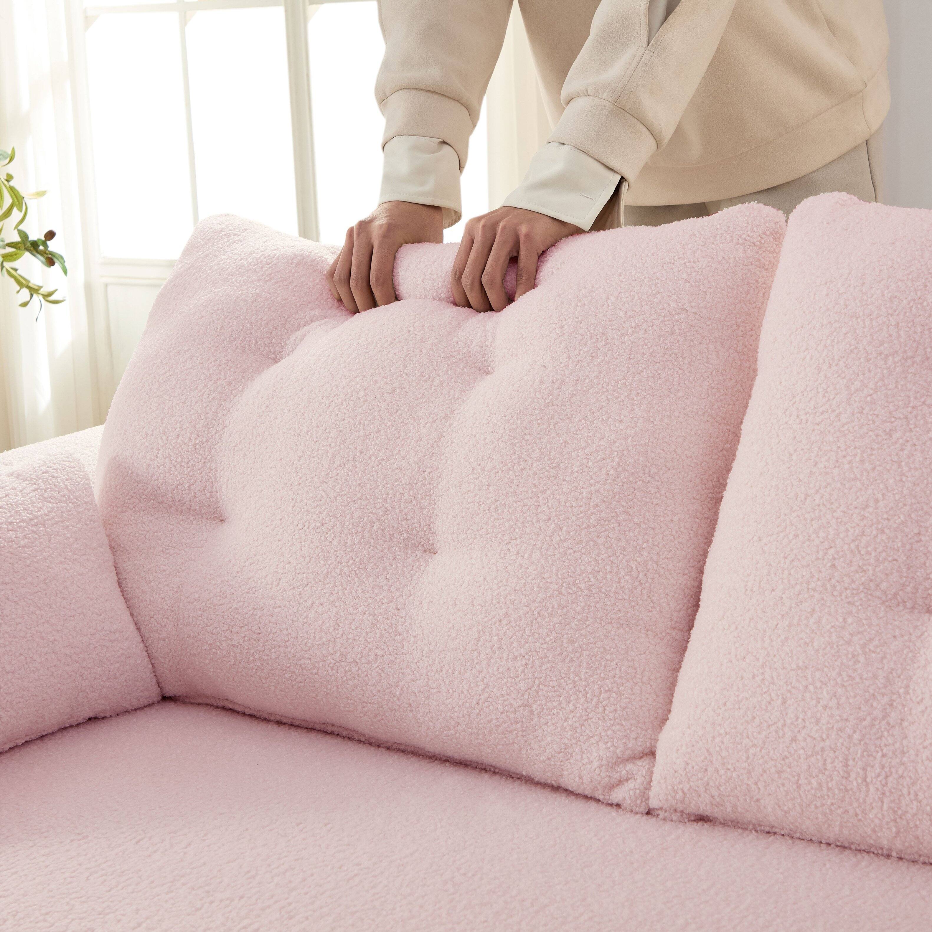 Alt View 5. Anysun - Sofa Bed - 3-in-1 Foldable Sleeper, Teddy Fabric, Foam-Filled, for Living Room, Guest Bed & Playroom - Pink.