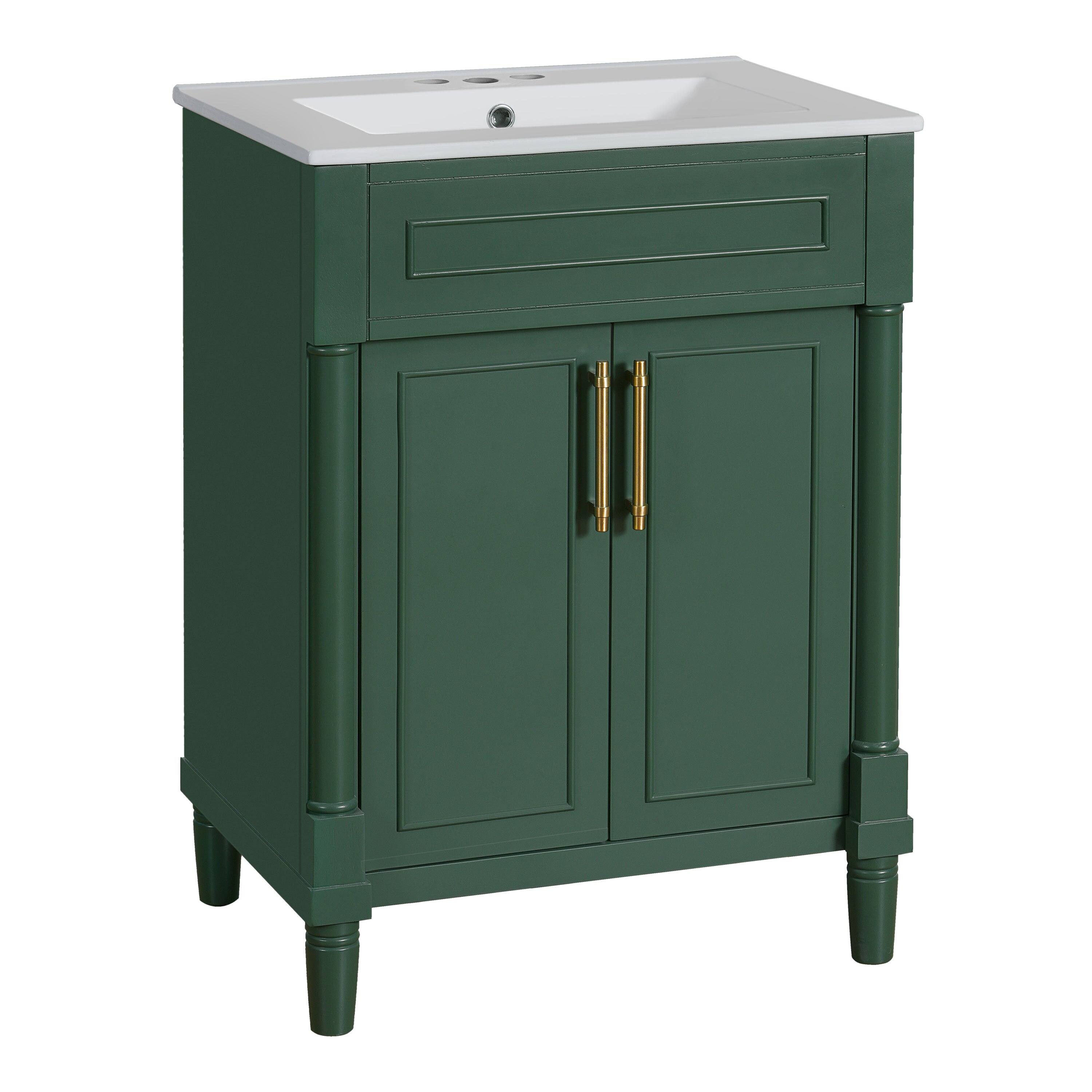 Alt View 9. Boyel Living - 24 Inch Modern Bathroom Vanity with Integrated Ceramic Sink and Double Doors Green - Green.