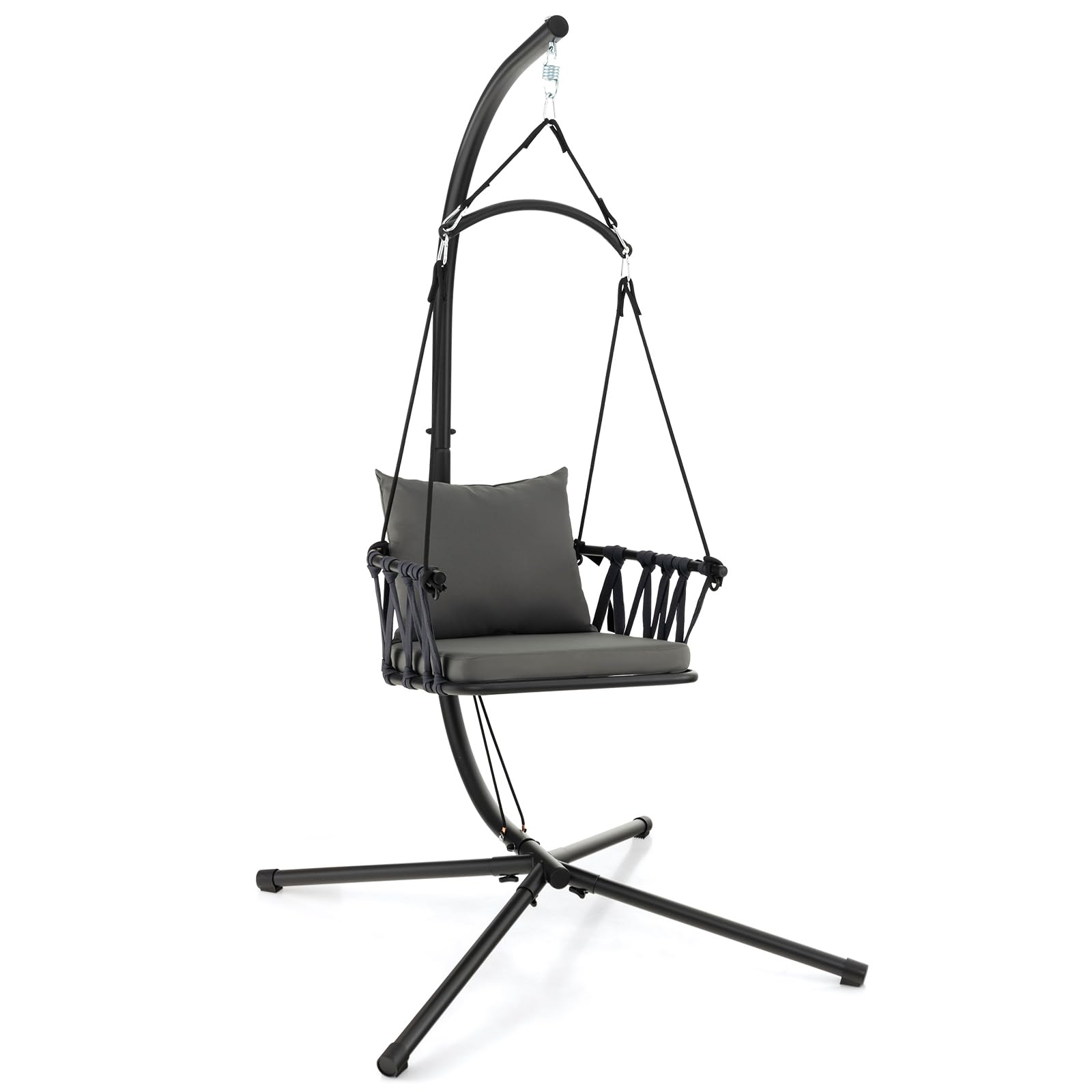 Front. Fabibe - Folding Swing Chair with Stand, Hanging Egg Chair with Cushion, Pillow, Wicker Basket Seat, Indoor Outdoor Hammock... - Default.