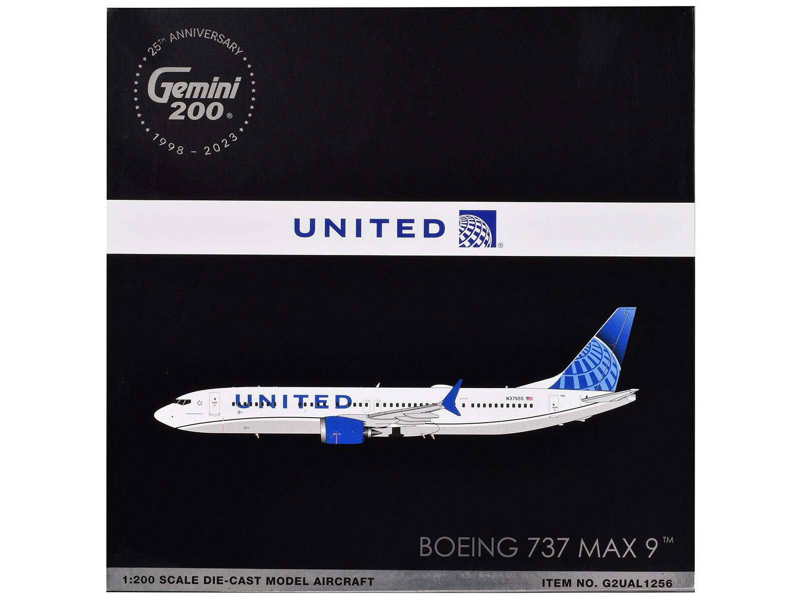 25th Anniversary  
Gemini 200  
1998 - 2023  

UNITED  

1:200 Scale Die-Cast Model Aircraft  
Boeing 737 MAX 9  
Item No. G2UAL1256