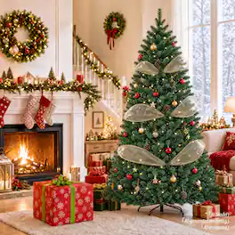 CloudRest Pro - 6-ft Artificial Christmas Tree 1000+ Branch Tips Easy Assembly - Green-Ribbon