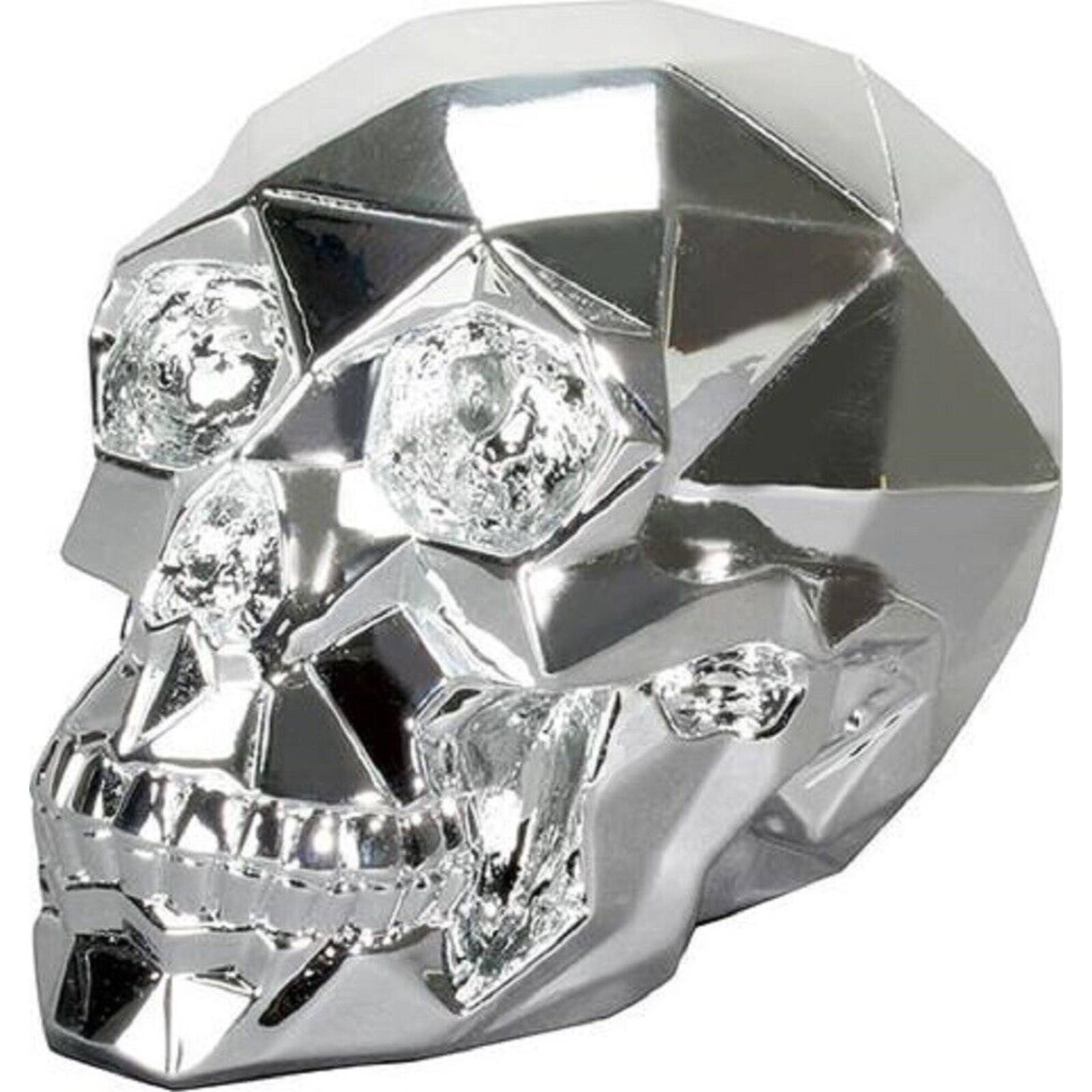 Angle. Pacific Trading - Chrome Polygon Shaped Skull Figurine Skeleton Halloween Decoration 8.5 x 6.5 inch - Silver.