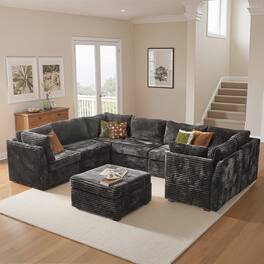 Ovios - 8 PCS Sectional Sofa Couch U Shaped Couch Modern Sofa with Ottoman for Living Room - Gray