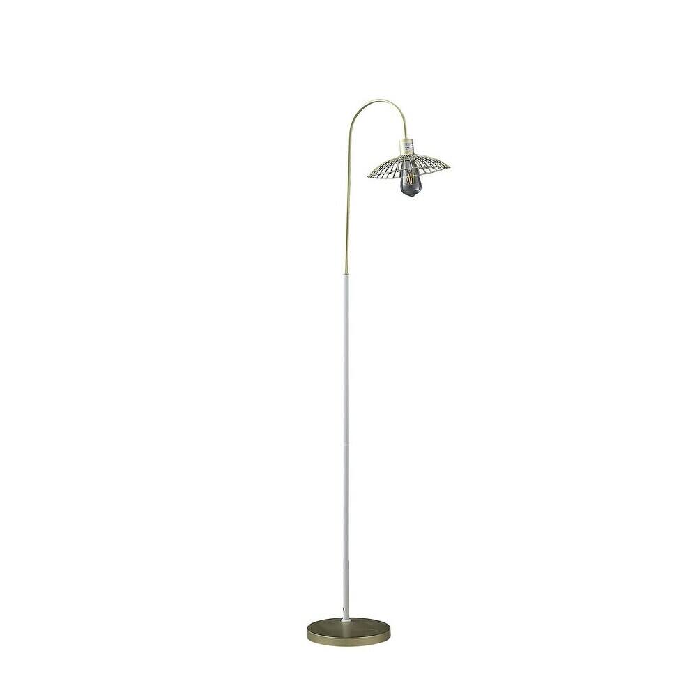 Back. MOOSOO - 64.25" In Industrial Pendant Cage Satin Matte Gold/White Metal Floor Lamp - Gold.