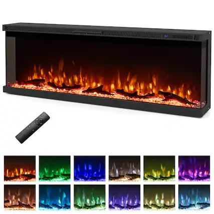 Front. Costway - Costway 50" Wide 3-Sided Electric Fireplace Insert 750with 1200W Recessed Wall-Mounted Heater - Black.