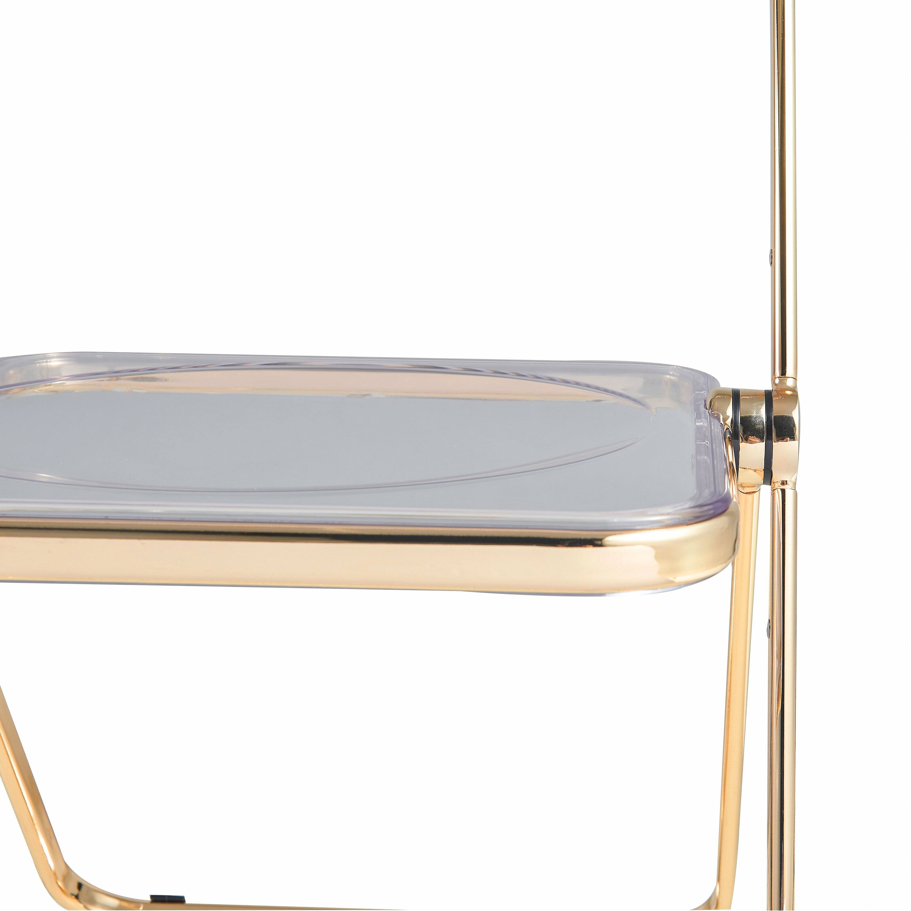 Alt View 9. LeisureMod - Lawrence 2-PCS Clear Accent Chair, Folding Acrylic Design with Gold Chrome Frame, Portable Assembled Seating - Clear.