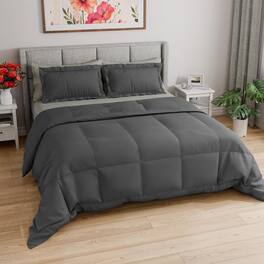 CGK Linens - Soft Quilted Comforter with Corner Tabs & Pillow Shams - Comfy, Cozy & Breathable - Premium Down Duvet Insert - Queen - Dark Gray