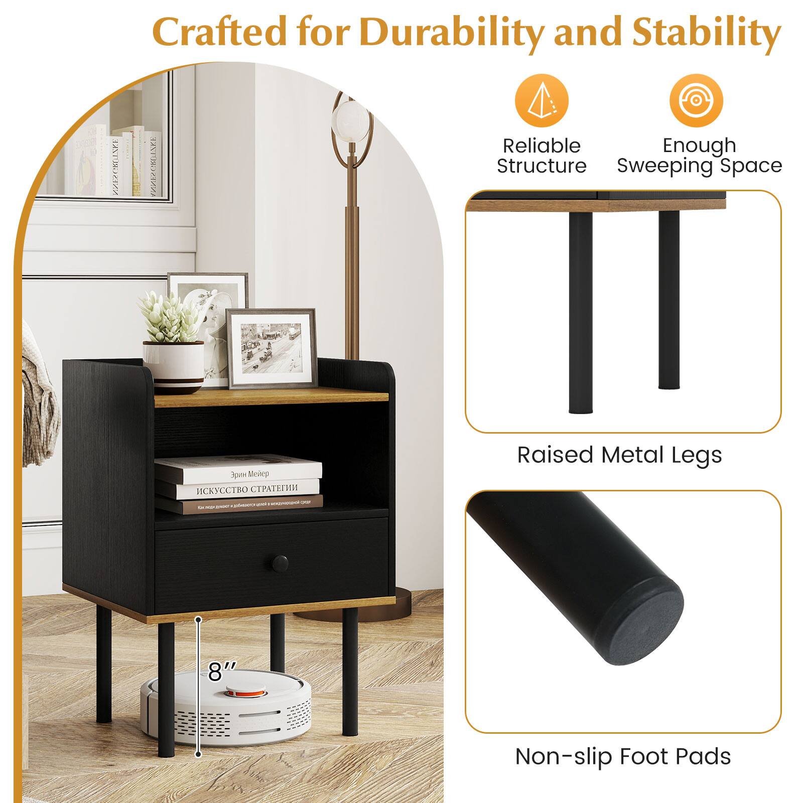 Crafted for Durability and Stability

- Reliable Structure
- Enough Sweeping Space

Raised Metal Legs

8" Non-slip Foot Pads