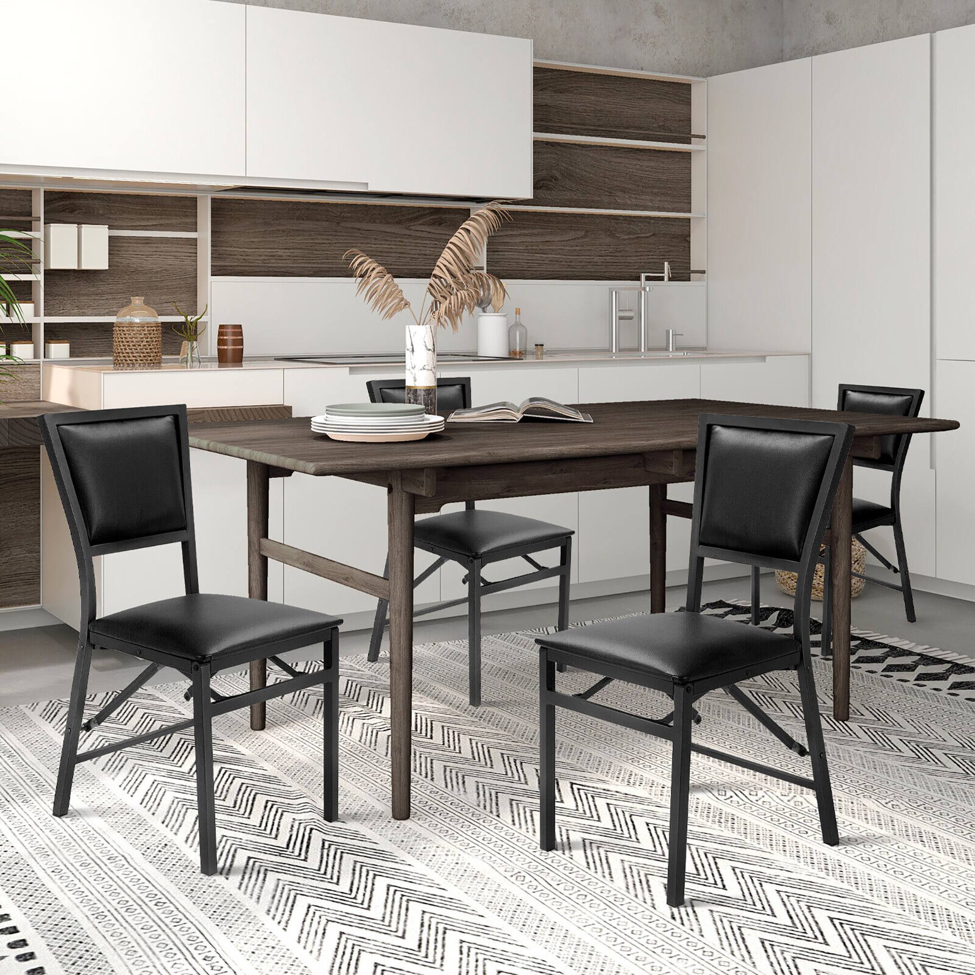 Alt View 1. Gymax - Gymax Set of 4 Steel Folding Chair PU Upholstered Counter Height Side Chairs w/ High Backrest - Dark Brown.