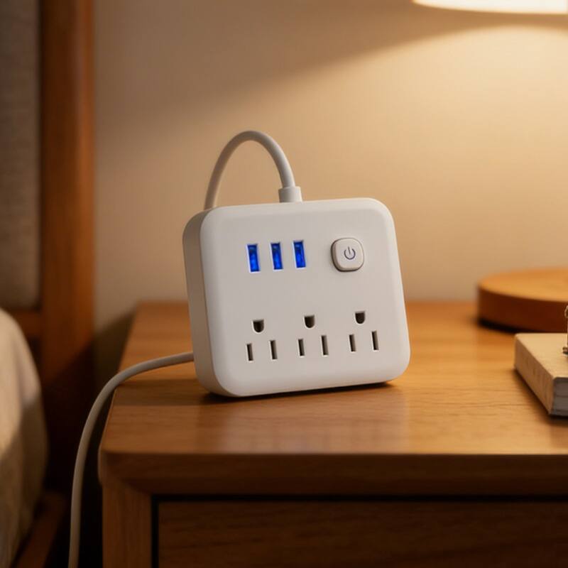 Alt View 3. Cluzine - White Power Strip with Cord, Multi-Function Outlet with USB Charging Ports, Home & Office Extension Cord - White.