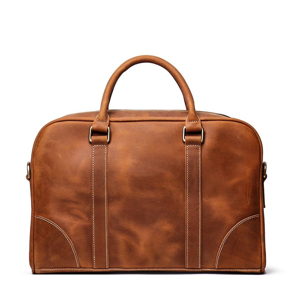 Angle. Steel Horse Leather - The Bjorn Leather Laptop Bag | Vintage Leather Briefcase - Brown.