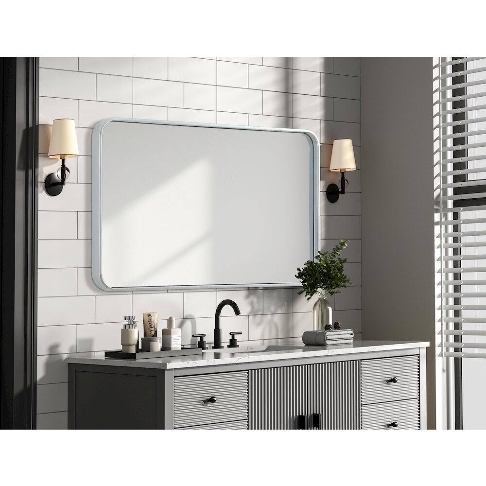 Alt View 2. Elegant Decor - Contour Metal Rectangle Mirror 22x36 in Silver - Silver.