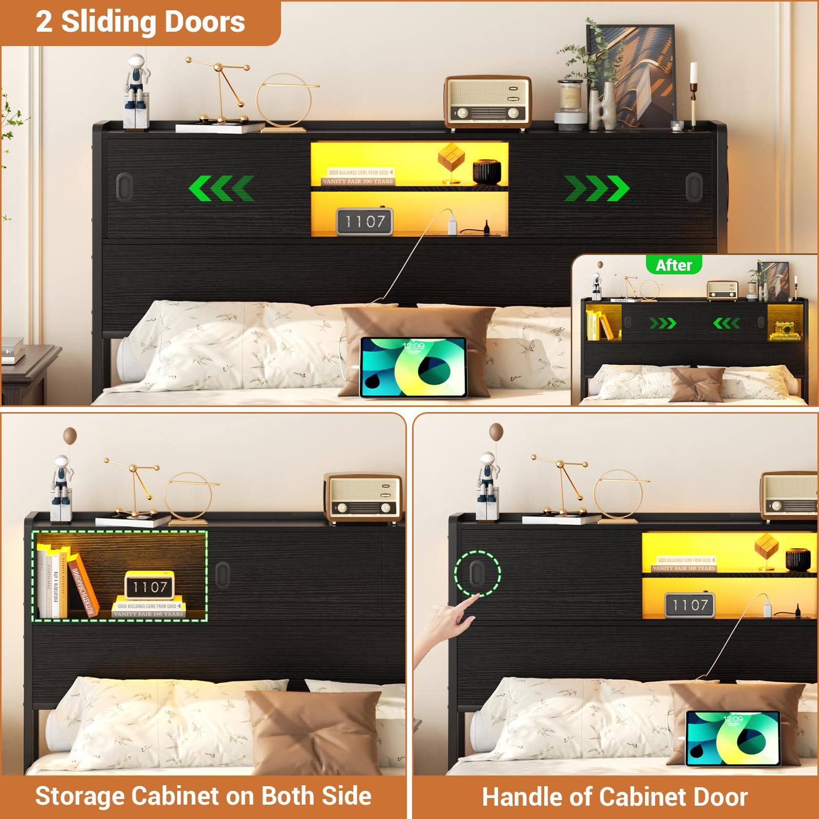 2 Sliding Doors

Storage Cabinet on Both Side

Handle of Cabinet Door