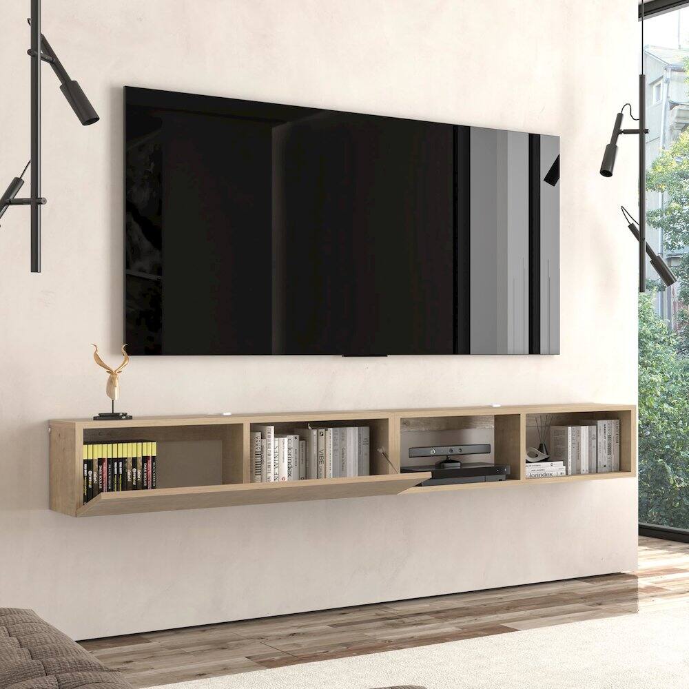 Alt View 2. Atelier Mobili - Floating TV Stand & Floating Entertainment Center (71 Inch, 1 Door 2 Shelves) - Beige.