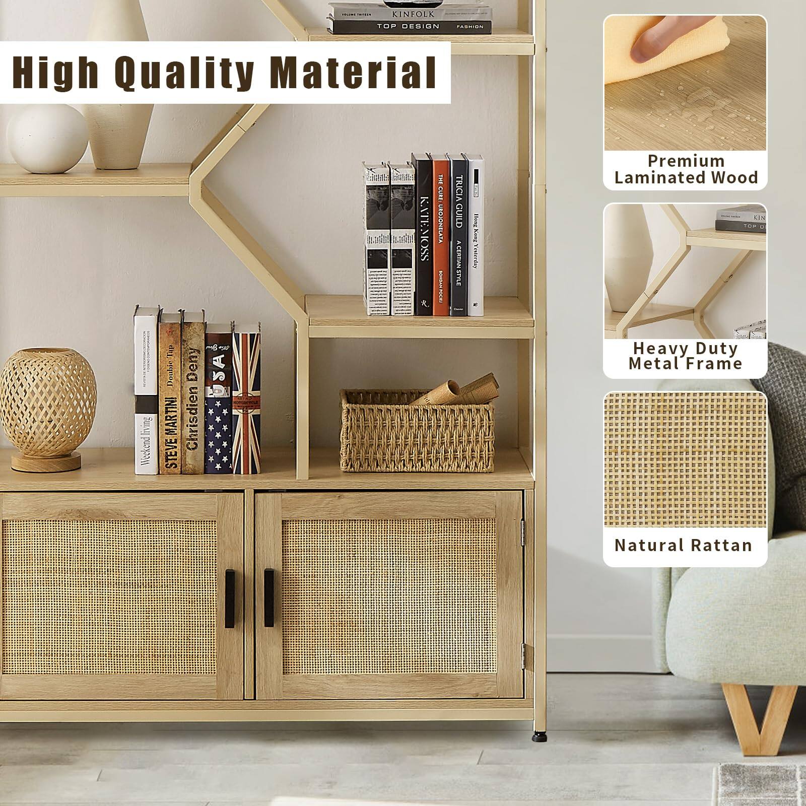 High Quality Material

Premium Laminated Wood

Heavy Duty Metal Frame

Natural Rattan