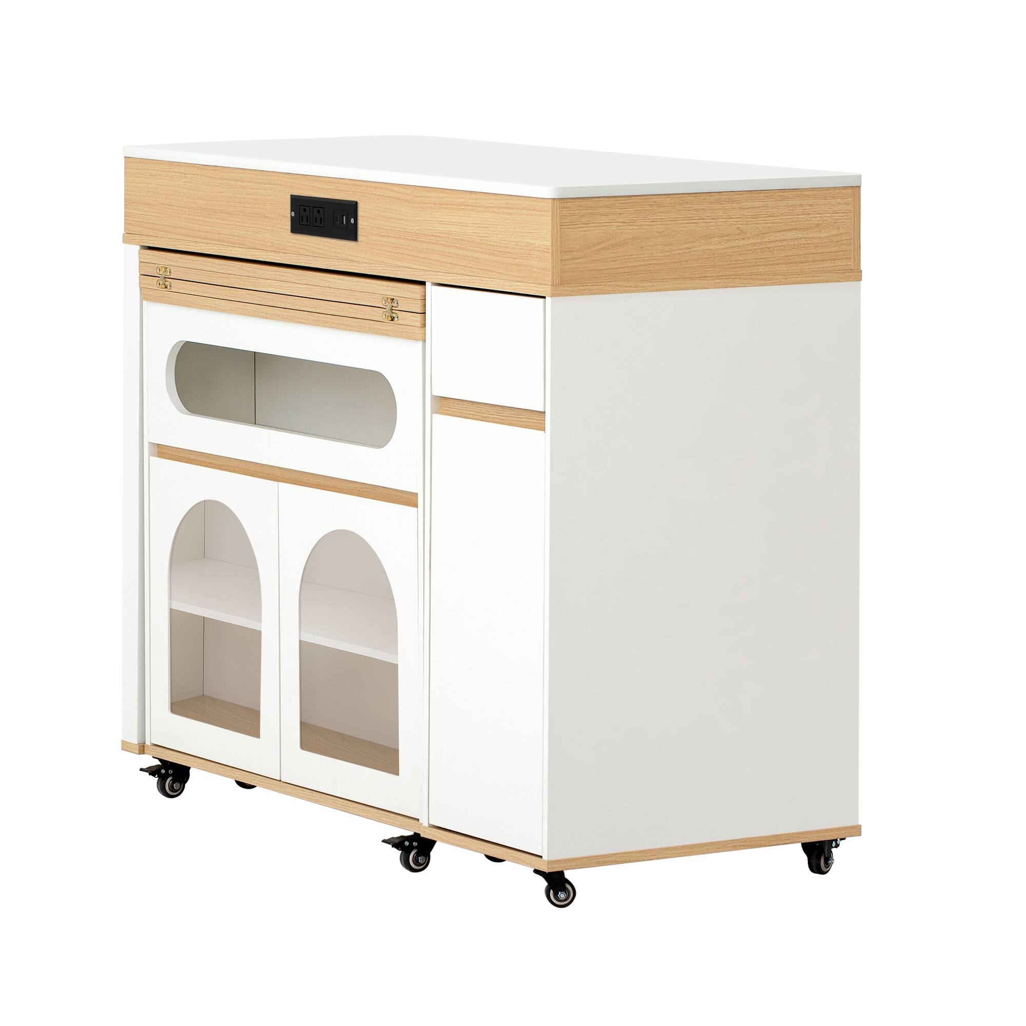 Left. Forest'nSky - Natural Sideboard Buffet Cabinet Extendable Dining Table with Extra-Long Folding Top,Drawers - Natural.