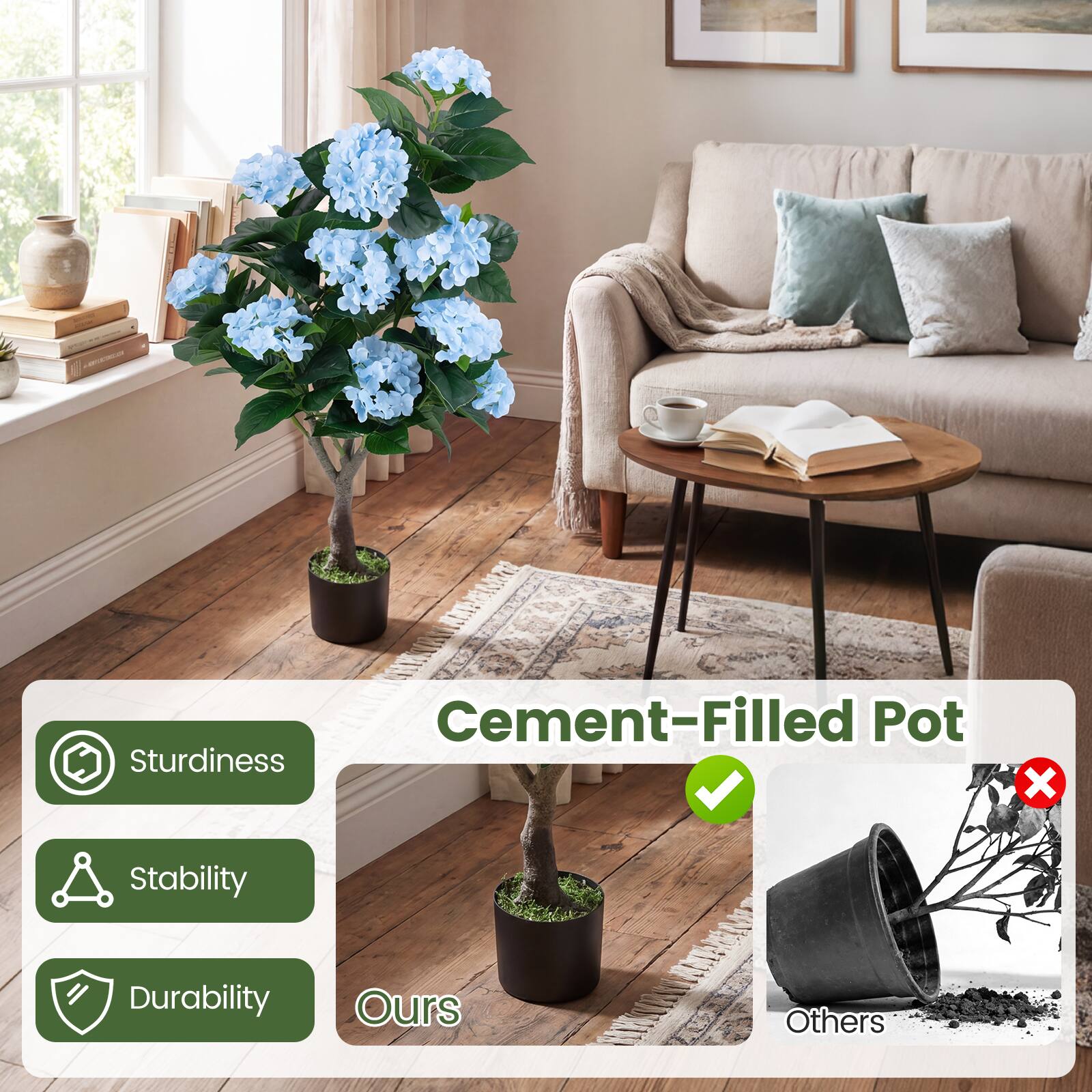 Cement-Filled Pot

Sturdiness
Stability
Durability

Ours

Others
