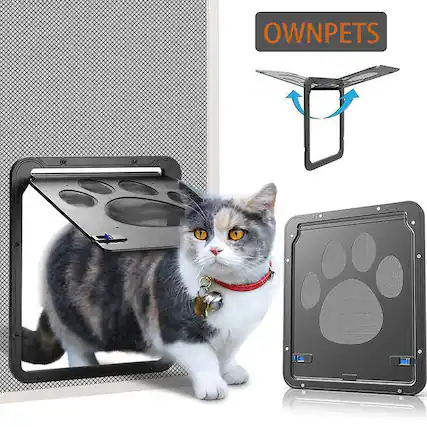 Front. Ownpets - Cat Small Screen Locking Flap Door Magnetic Automatic Slide Protector.