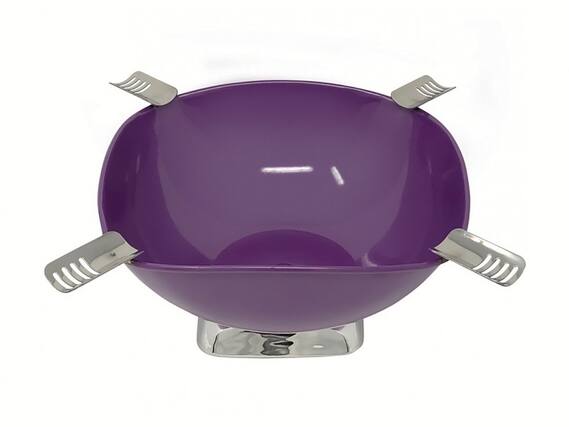 Front. Prestige - Smokin Ash' Quadrangle Cigar Ashtray(Purple) - Gloss Metallic Purple Finish.