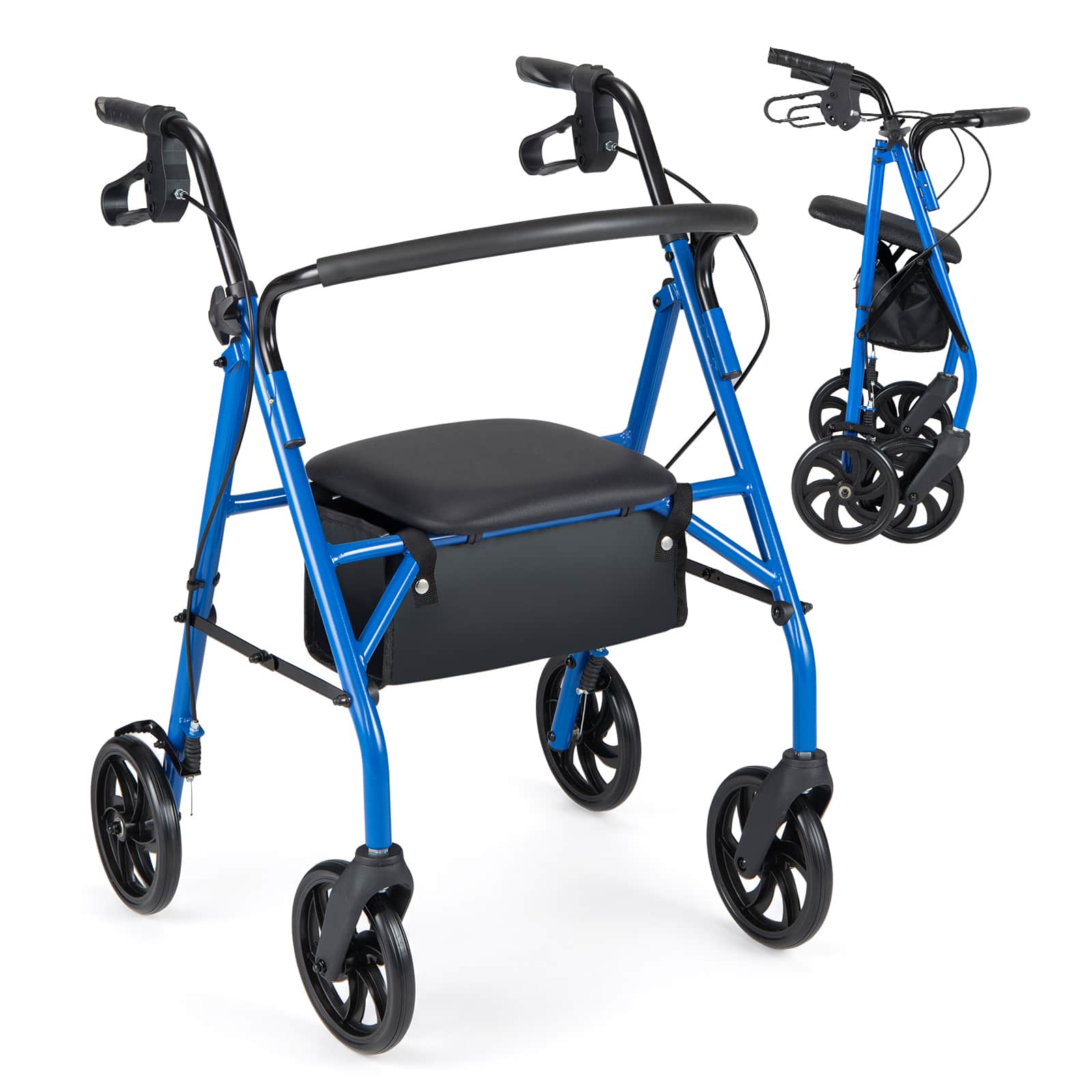 Costway - Rollator Walker with Seat, Height Adjustable Handles, Storage Basket for Seniors - Blue
