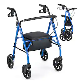 Costway - Rollator Walker with Seat, Height Adjustable Handles, Storage Basket for Seniors - Blue